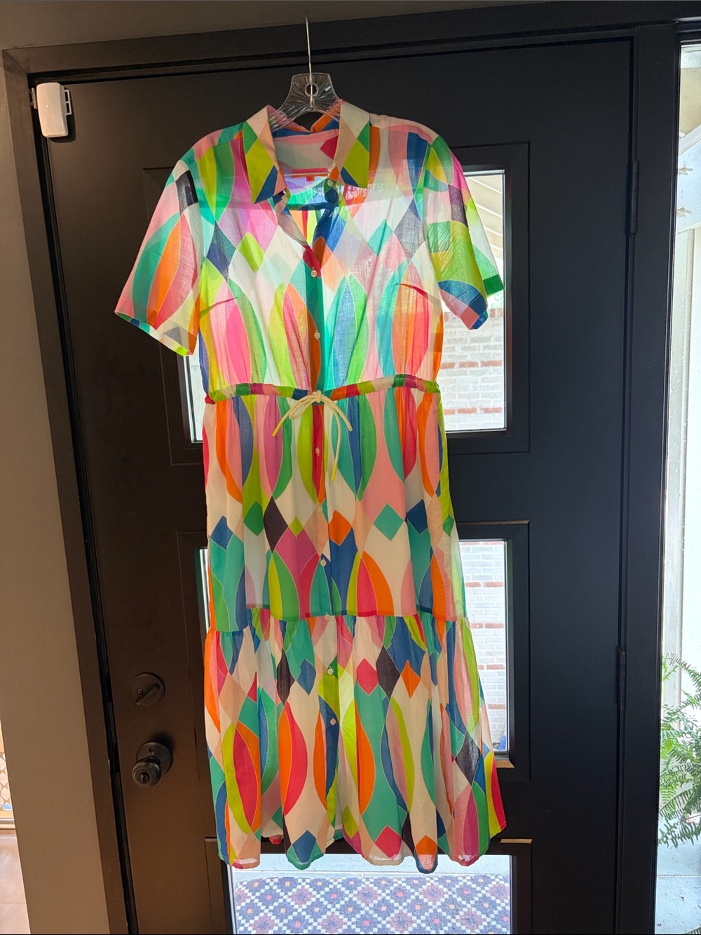 Vilagallo Multicolor Geometric Tie-Waist Midi Dress